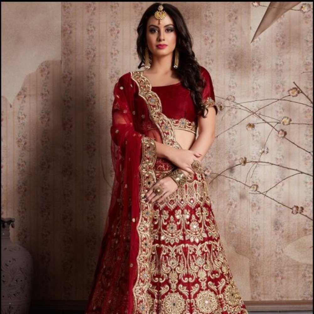 Indian Bridal Lehenga Choli - Maroon